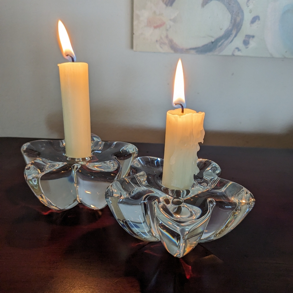 Floral Orrefors Stella Polaris Crystal Clear Glass Taper Candle Holder Romantic